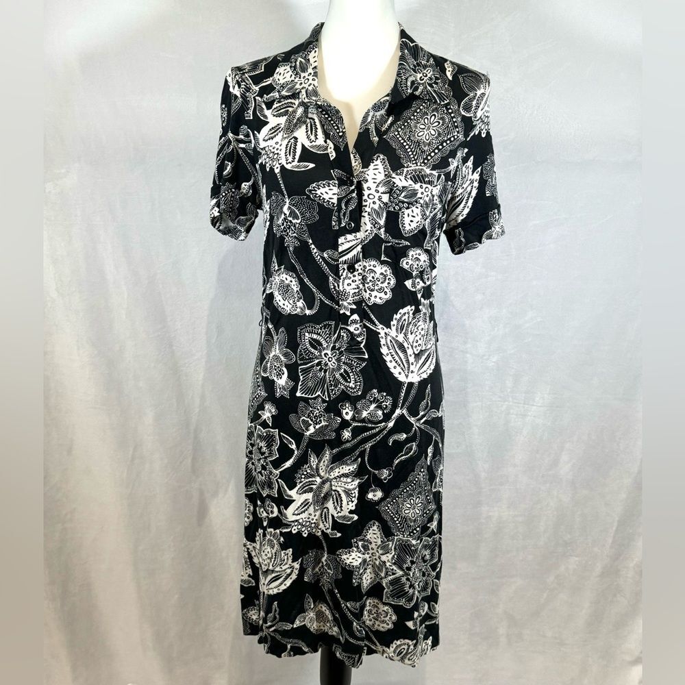 Karen Kane black and white print midi shirt dress size small